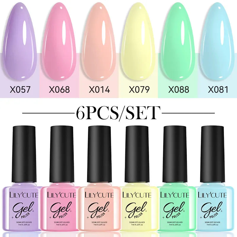 LILYCUTE 6Pcs/set 7ml Coffee Series Gel Nail Polish Kit 125 Colors Manicure Semi Permanent Soak Off UV Nail Art Gel Varnish 8