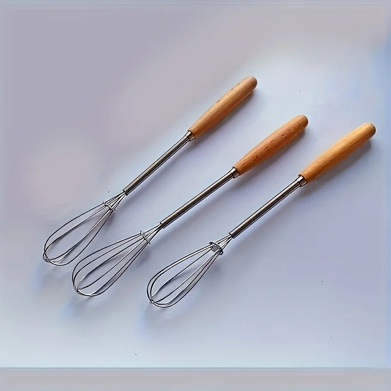 /3pcs Set of Whisks with Solid Wood Handles | Stainless Steel Kitchen Whisk and Cream Mixer 6