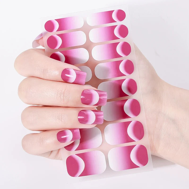 16Tips Full Cover French Nail Polish Strips Gradient Glitter Nail Stickers Self Adhesive Manicure Decoration Nail Art Decals 4