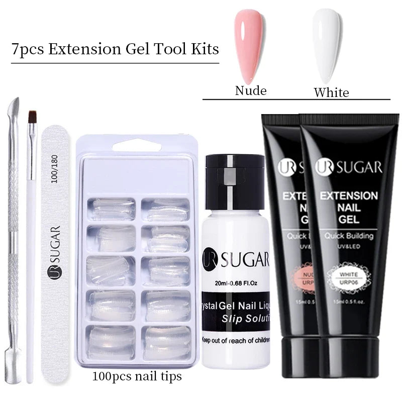 UR SUGAR 15ml Extension Gel Nail Polish Bright Nude White Clear Semi Permanent UV Hard Gel Nails Finger Prolong Gel Varnish Set 9