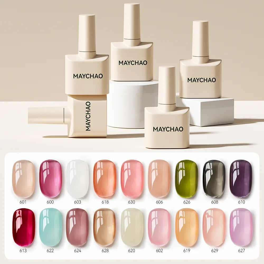 MAYCHAO 12ml Jelly Gel Nail Polish Semi Permanent Top Coat Soak Off UV LED Gel Art Nail Varnish Manicure Long Lasting Nail Gel 1