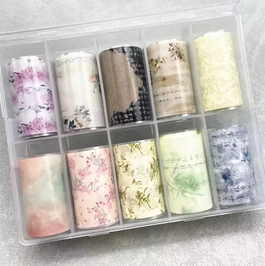 10Rolls Plaid Thousand-Bird Bow  Stars Nail Foils Transfer Paper  Nail Art Stickers  Manicure Set Decal  Nails Decoration 62