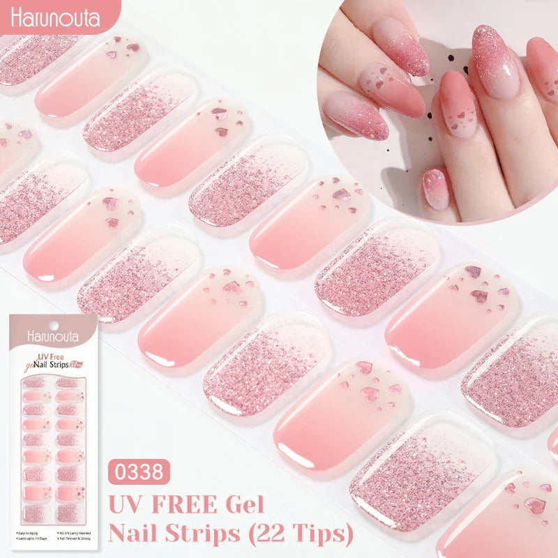 22strips UV Free Nail Gel Strips Loving Heart Gel Polish Nail Sticker Curing-free Adhesive Stickers for Nails Long Lasting Wrap 1