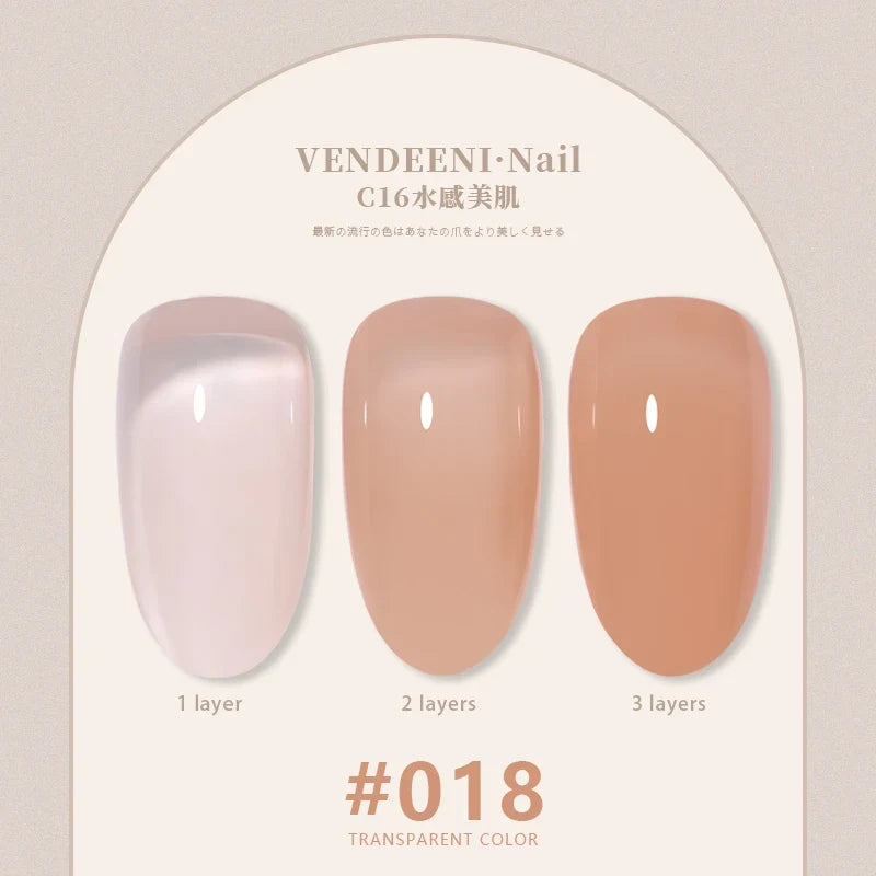 Vendeeni 24 Colors Jelly Transparent Gel Nail Polish Nude Pink Skin Color UV Soak Off Gel Varnish Jade Nail Art Gel Lacquer 15ml 20