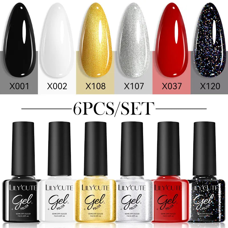 LILYCUTE 6Pcs/set 7ml Coffee Series Gel Nail Polish Kit 125 Colors Manicure Semi Permanent Soak Off UV Nail Art Gel Varnish 19