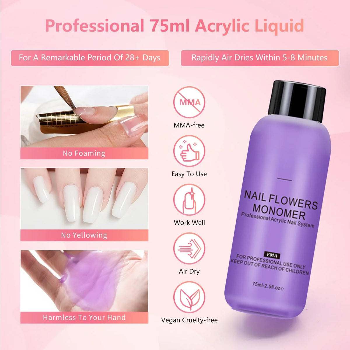 Acrylic Nail Kit ,Clear White Pink 28g Acrylic Powder and 75ml Liquid Set Brush Forms Cuticle Oil Pen Tools Manicure Nails Kit 3