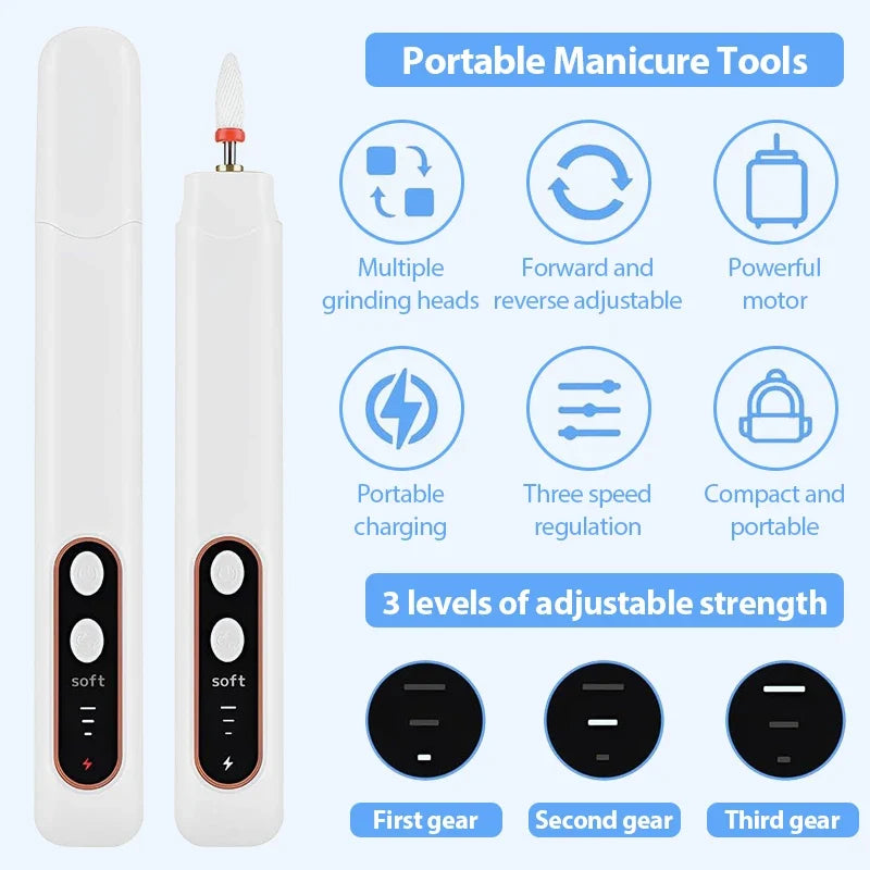 Electric Nail Grinder Nail Polishing Machine with Light Portable Mini Electric Manicure Pen for Gel Removing Polishing Dead Care 6