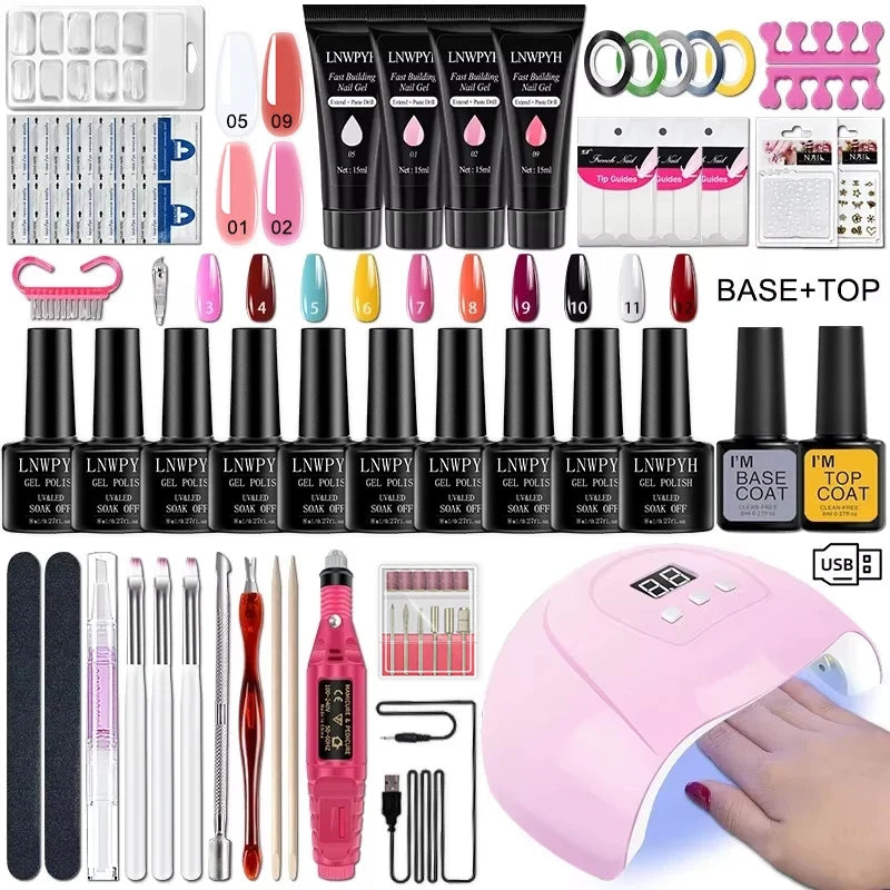 Gel Nail Polish Kit With UV Nail Lamp Electric Nail Drill Machine Soak OFF Gel Nail Kit Base&Top Coat Gel Polish Nail Tool Set 1
