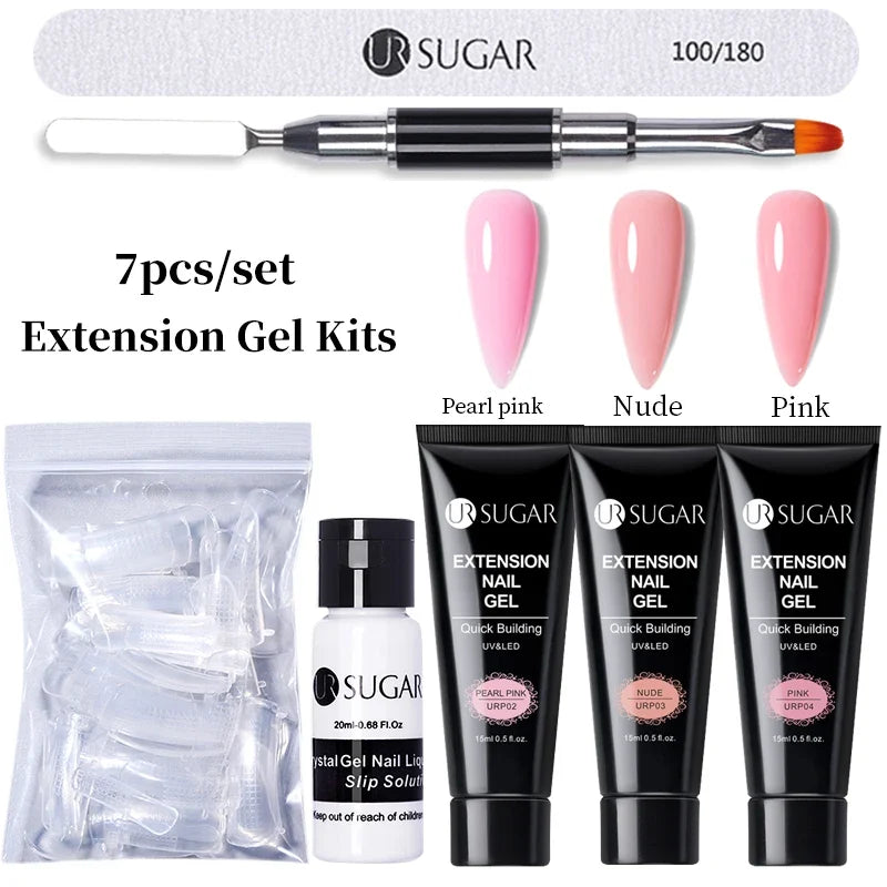 UR SUGAR 15ml Extension Gel Nail Polish Bright Nude White Clear Semi Permanent UV Hard Gel Nails Finger Prolong Gel Varnish Set 11