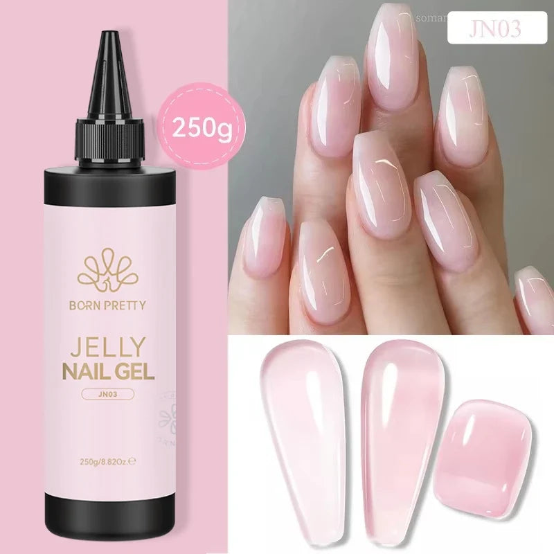 BORN PRETTY 250g Milky White Jelly Nude Gel Nail Polish Refilled Package Translucent Clear Semi Permanent Soak Off UV Gel 11