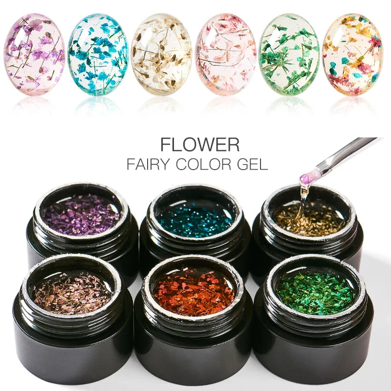 MEET ACROSS 5ml Pink Dried Flower Gel Nail Polish Natural Flower Fairy Nail Art Gel Soak Off UV LED Painting Varnishes For Nails 3