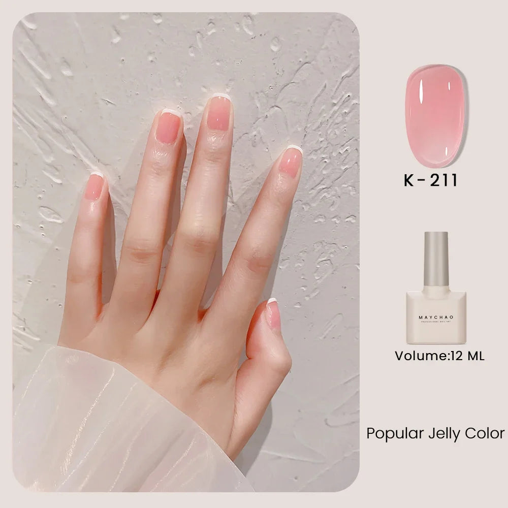 MAYCHAO 12ml Jelly Gel Nail Polish Semi Permanent Top Coat Soak Off UV LED Gel Art Nail Varnish Manicure Long Lasting Nail Gel 32