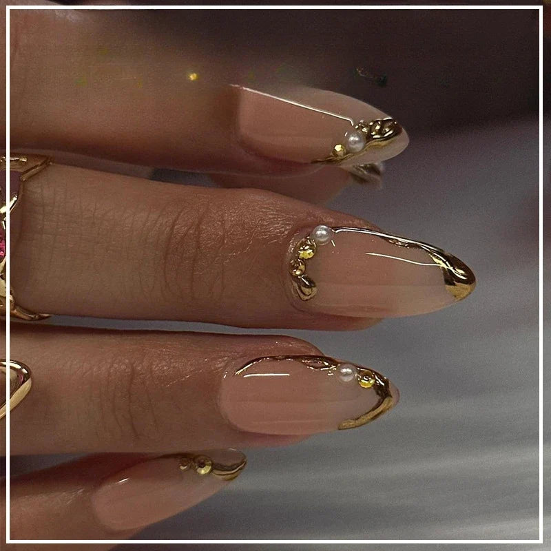 24Pcs Metallic Cat Eye French Sheer Manicure Tip Art Textured 3D Acrylic False Nails Nude Pink Almond Medium Press on Fake Nails 11