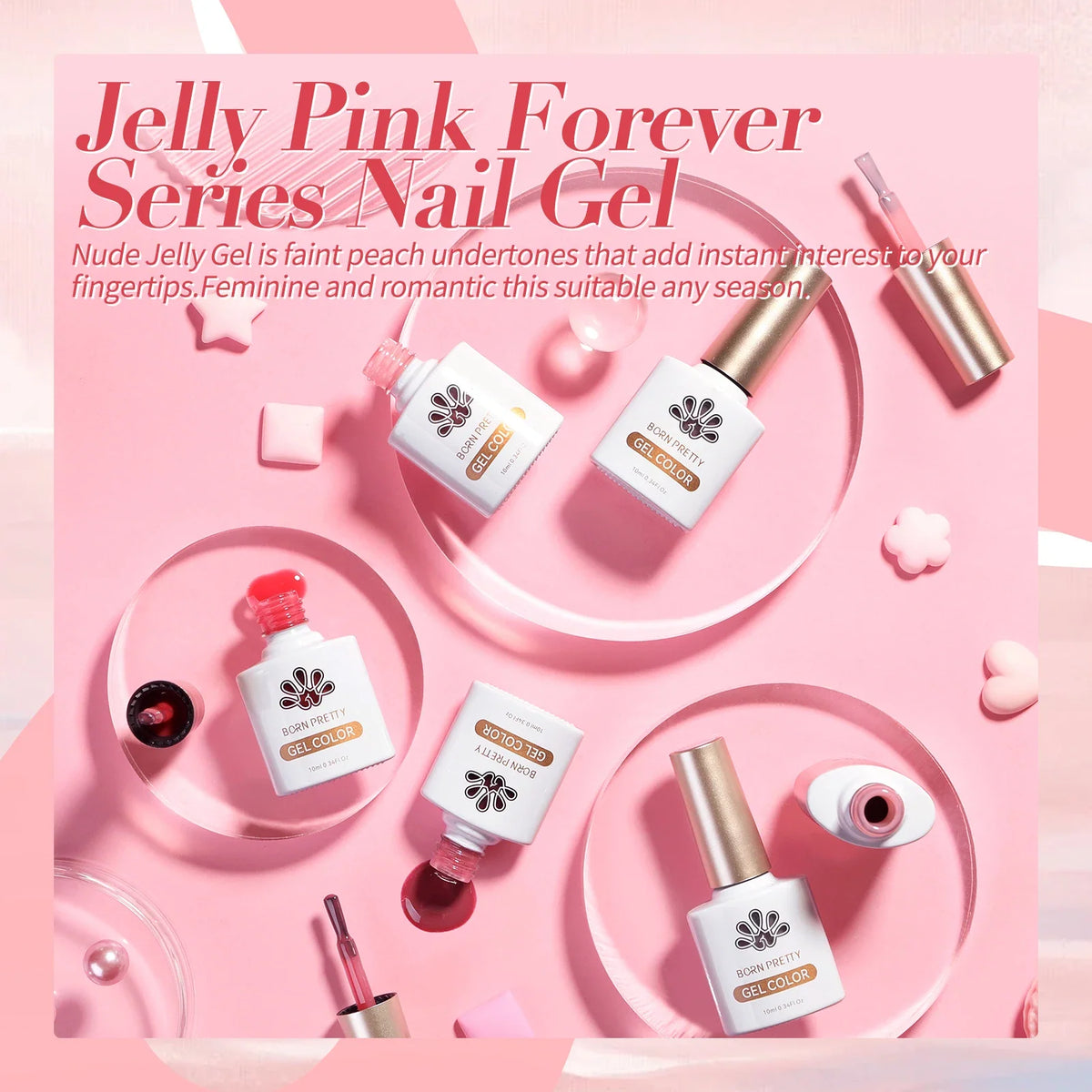 BORN PRETTY Jelly Nude Gel Nail Polish 10ml Light Pink Peach Translucent Color UV Light Cure Gel Varnish Nail Art DIY at Home 4