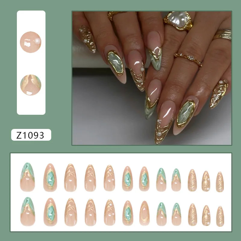 24pcs Flower Print Press on Nails Wine Red Blush Almond False Nail Tips Wearable Reusable Summer Spicy Girl Fake Nails 13