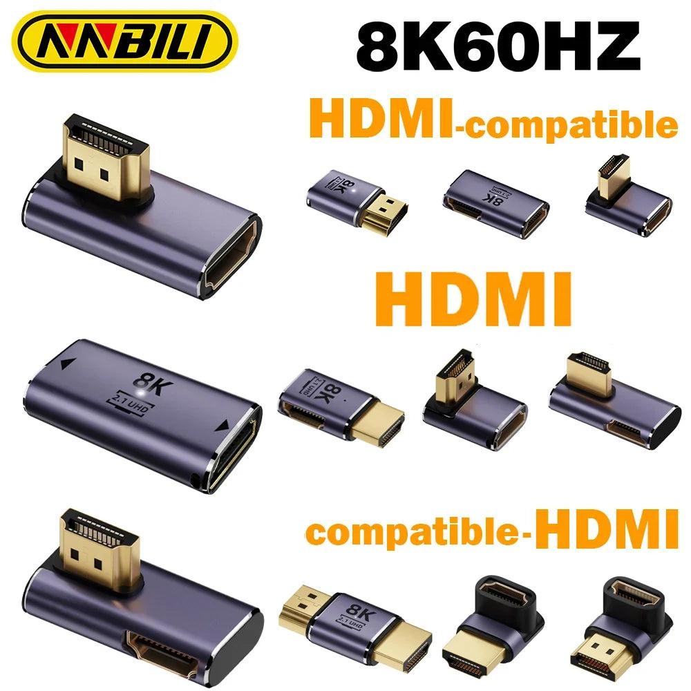 NNBILI HDMI 2.1 Adapter | 48Gbps 8K@60Hz Elbow and Straight Converter 1