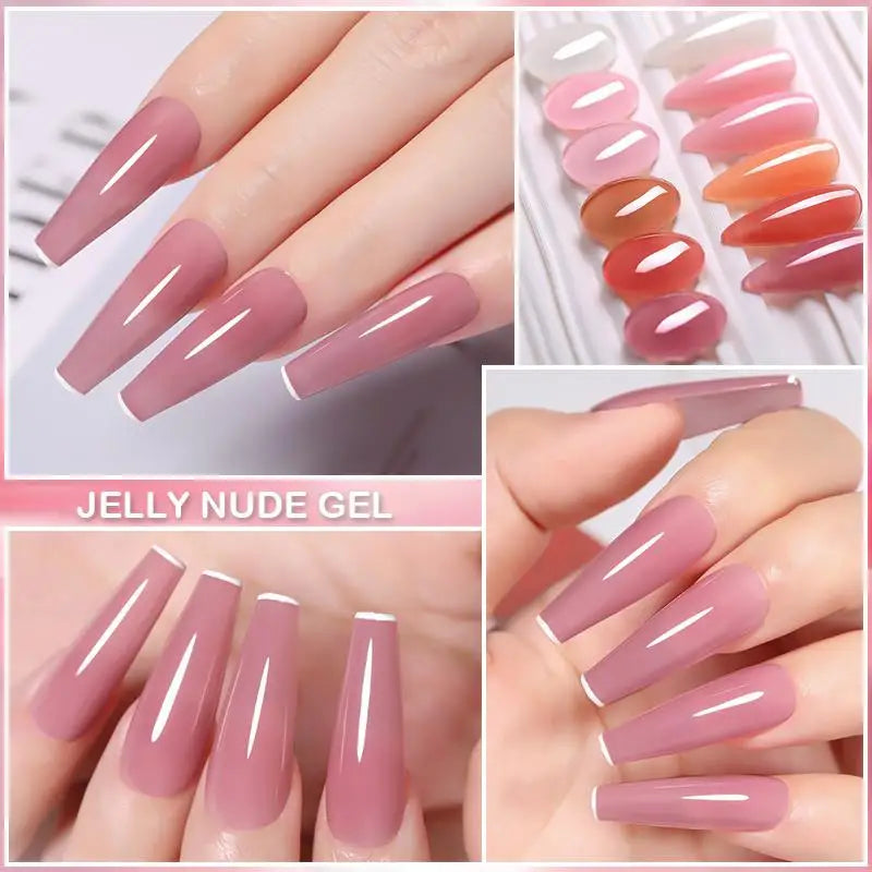 LILYCUTE 6PCS/SET 7ml Jelly Pink Nude Translucent Gel Nail Polish Set Semi Permanent Soak Off Nail Art Manicure Gel Set 4