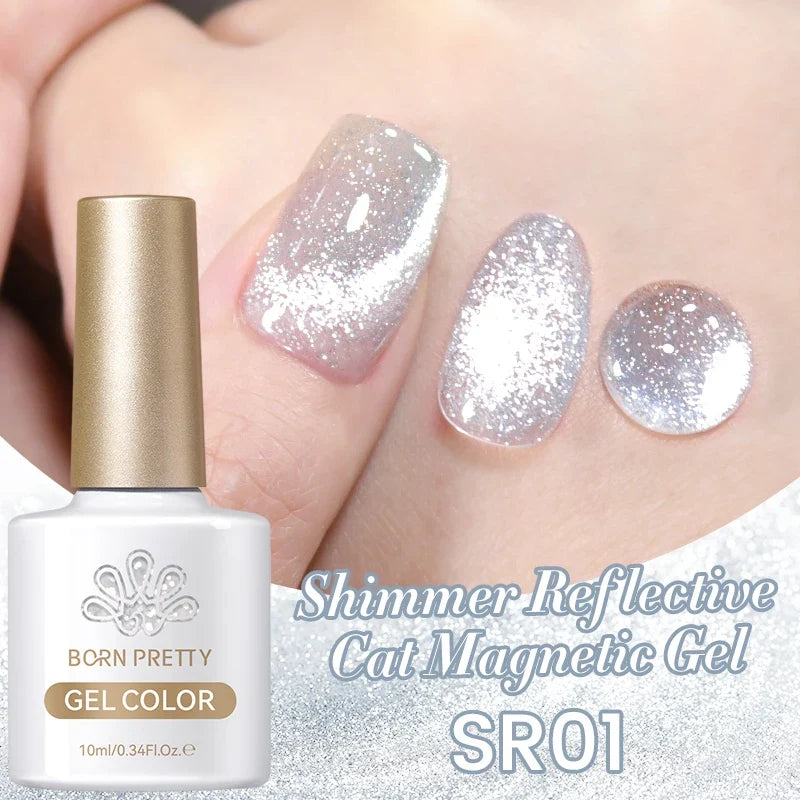 BORN PRETTY 10ml Silver Shining Reflective Cat Magnetic Gel Nail Polish Crystal Glitter Soak Off UV LED Nail Art Gel Varnish 9