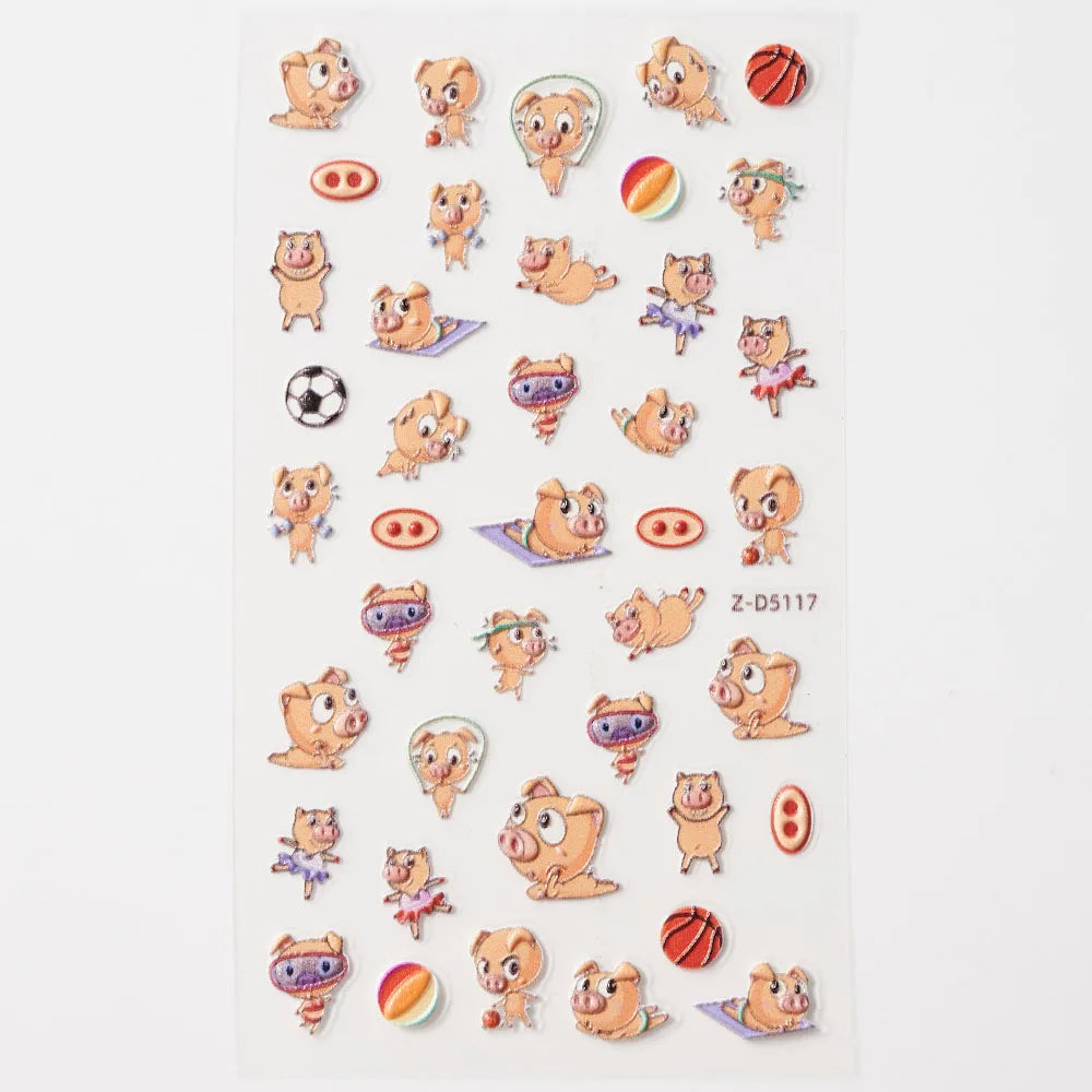 Lovely Cat Nail Decals 3D Animal Cartoon Dog Scrawl Relief Self Adhesive Nail Art Stickers Cute Puppy Kitty Y2K Nails Decoration 16