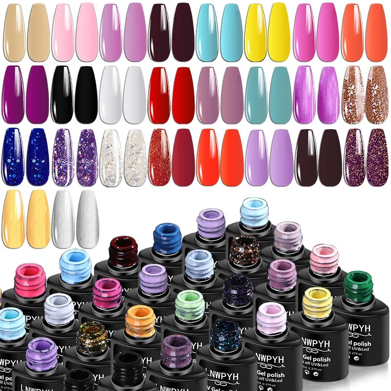 LNWPYH Gel Nail Polish Set Nail Gel Kit 26 Color Semi Permanent UV Led Gel Varnish Soak Off Nail Lacquers Base Coat Top Coat Kit 3