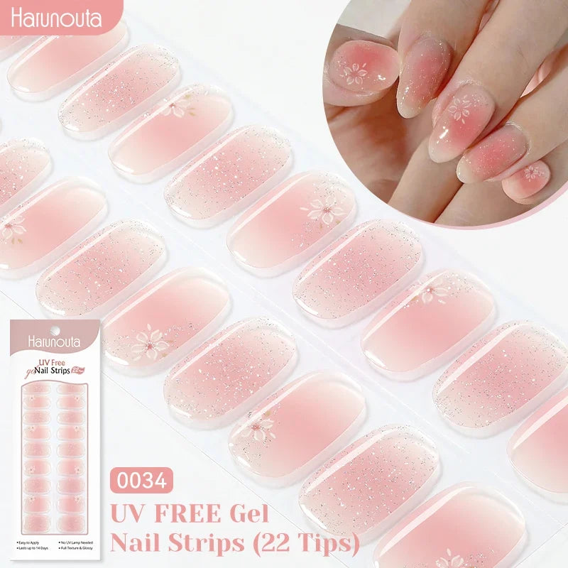 22strips UV Free Nail Gel Strips Loving Heart Gel Polish Nail Sticker Curing-free Adhesive Stickers for Nails Long Lasting Wrap 13