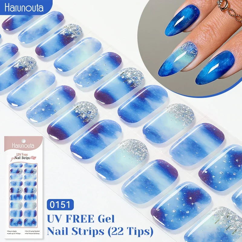 22strips UV Free Nail Gel Strips Loving Heart Gel Polish Nail Sticker Curing-free Adhesive Stickers for Nails Long Lasting Wrap 19