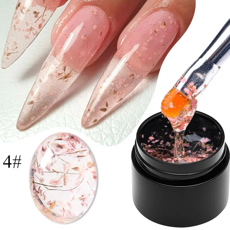 MEET ACROSS 5ml Pink Dried Flower Gel Nail Polish Natural Flower Fairy Nail Art Gel Soak Off UV LED Painting Varnishes For Nails 95