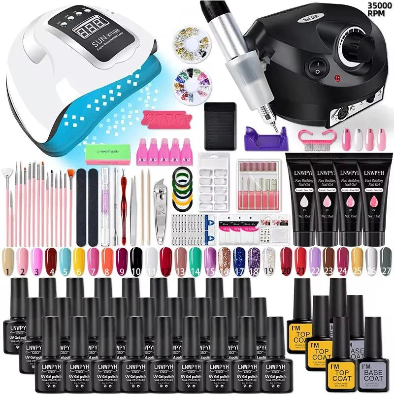 Nail Polish Kit Acrylic Nail Kit Poly Nail Gel Set With Nail Lamp Nails Extension Glitter Gel UV Building Gel Manicure Tools Set 7