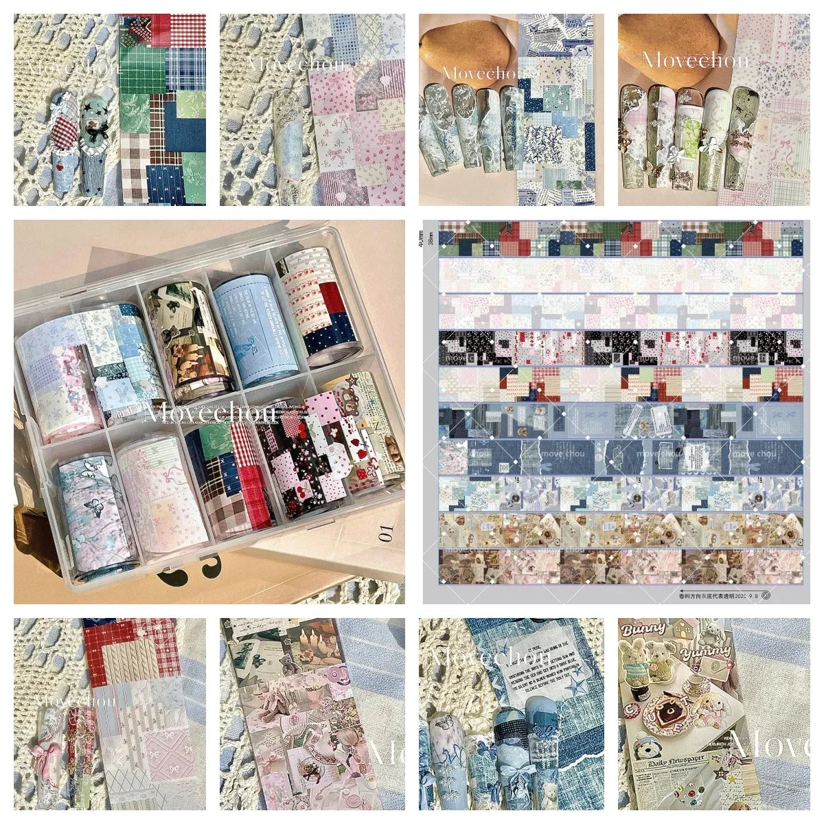 10Rolls Plaid Thousand-Bird Bow  Stars Nail Foils Transfer Paper  Nail Art Stickers  Manicure Set Decal  Nails Decoration 25