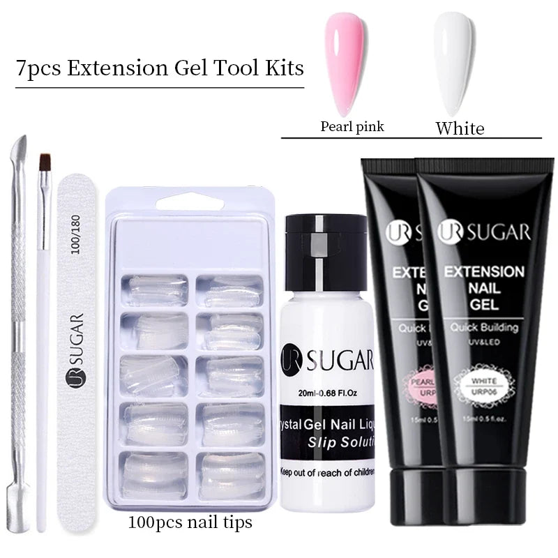 UR SUGAR 15ml Extension Gel Nail Polish Bright Nude White Clear Semi Permanent UV Hard Gel Nails Finger Prolong Gel Varnish Set 15