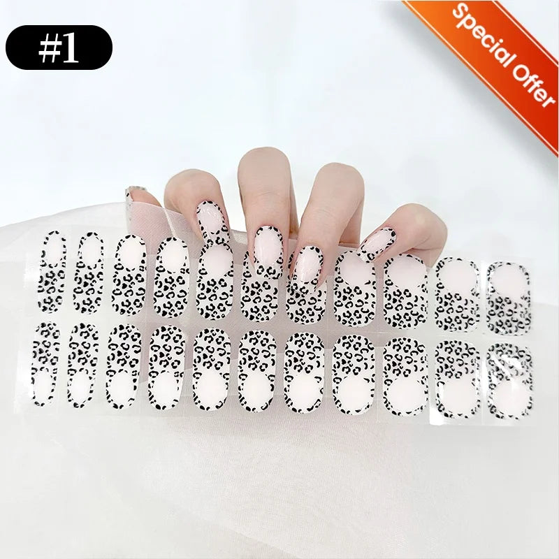 20Tips Gradient French Semi-cured Gel Nail Sticker UV Lamp Needed Full Cover Nail Gel Polish Wraps Manicure Press on Nails Decal 7