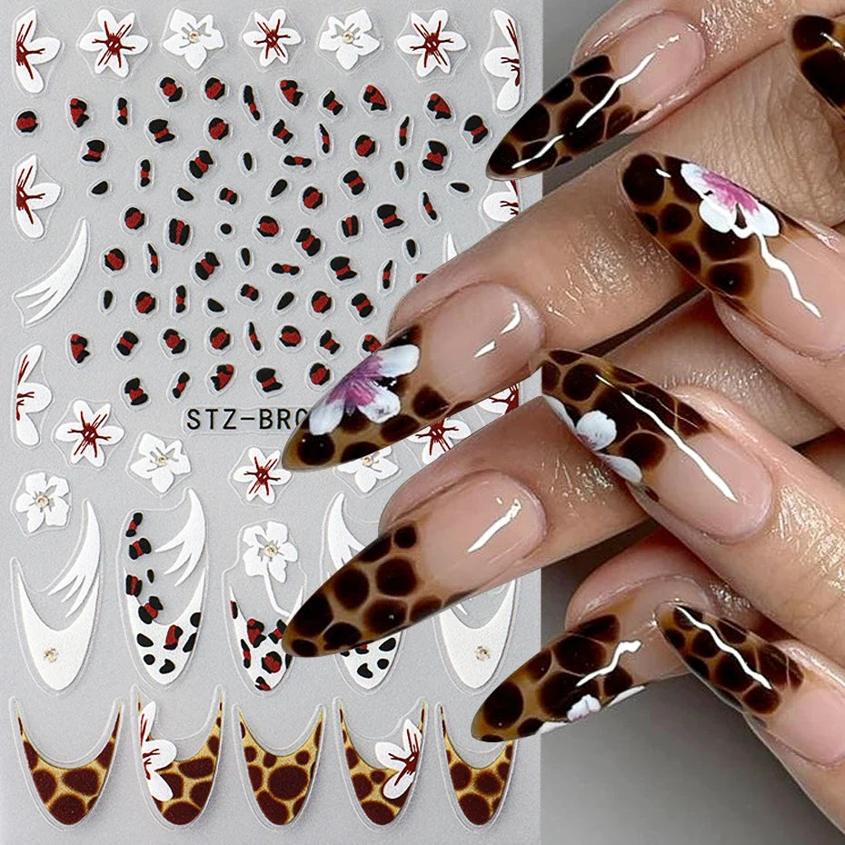 Cheetah French Nails Stickers Flowers Leopard Self-Adhesive Decals Holographic Slider Manicure Art Supplies And Decorations 3