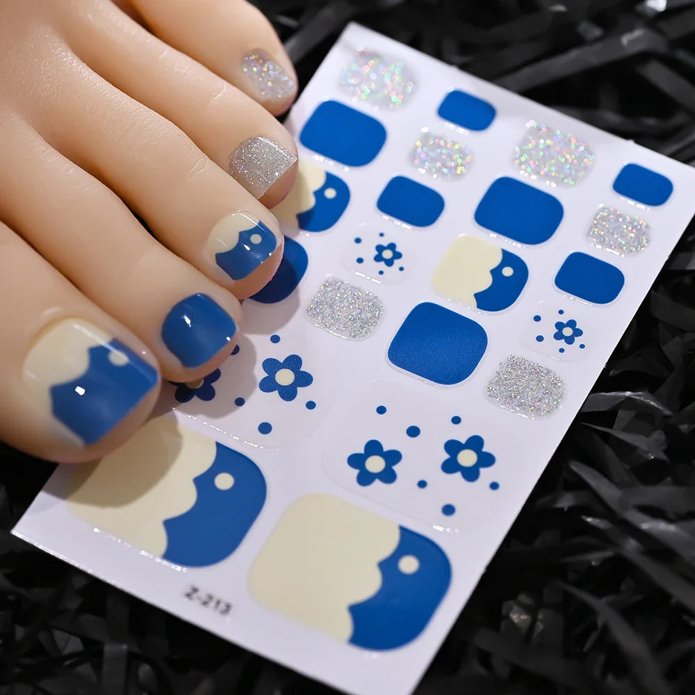 1pcs 22tips Gradient Glitter Full Toe Nail Wraps 3D Shiny Omber Pink/Purple/blue Toe Nail Polish Stickers Baking Free Toe Strips 18