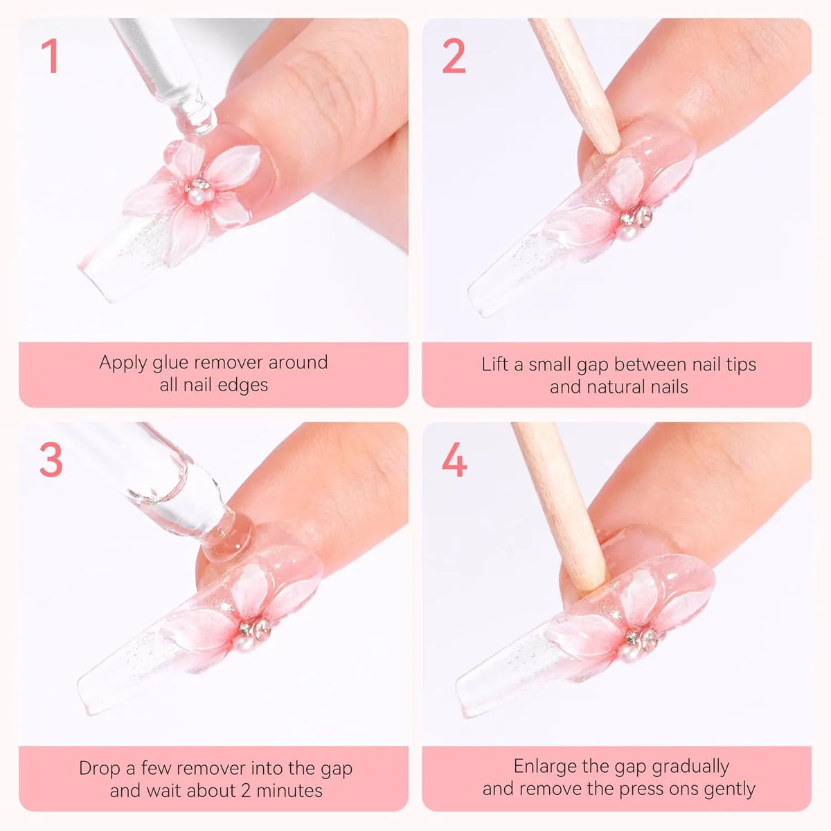 Nail Glue Remover for Press on Nails, 50ML Nail Glue Remover for UV Nail Glue, Non acetone Gentle Glue Off for False Nails Glue 5