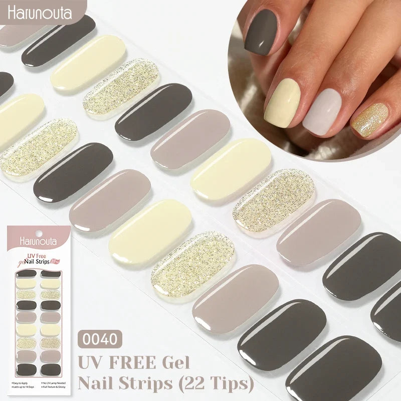 22strips UV Free Nail Gel Strips Loving Heart Gel Polish Nail Sticker Curing-free Adhesive Stickers for Nails Long Lasting Wrap 25