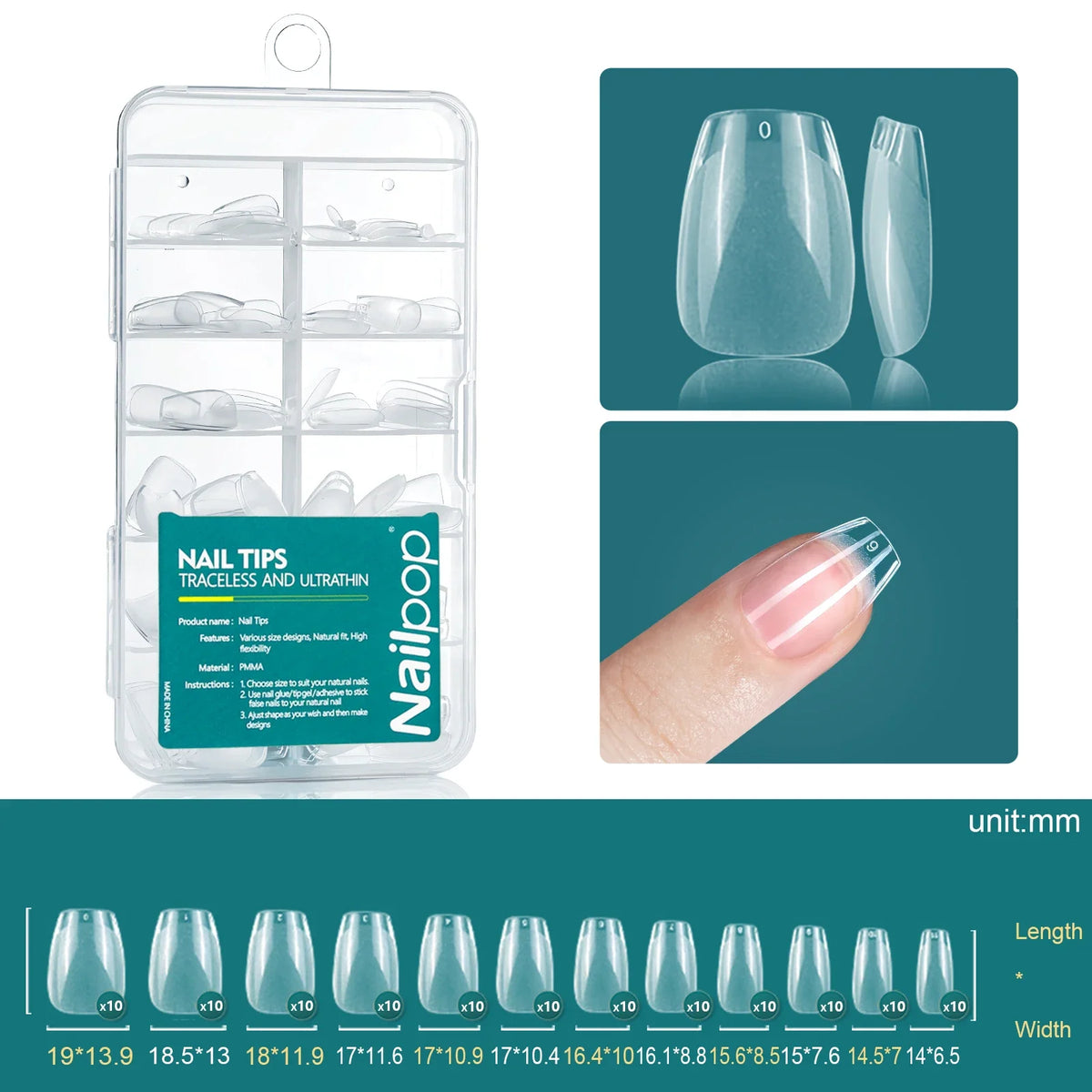 Nailpop 120pcs/box Gel X Nail Tips Medium Short Shape Almond/Square/Soft Gel Nail Tips False Nails Soak Off Easy Nail Extensions 15