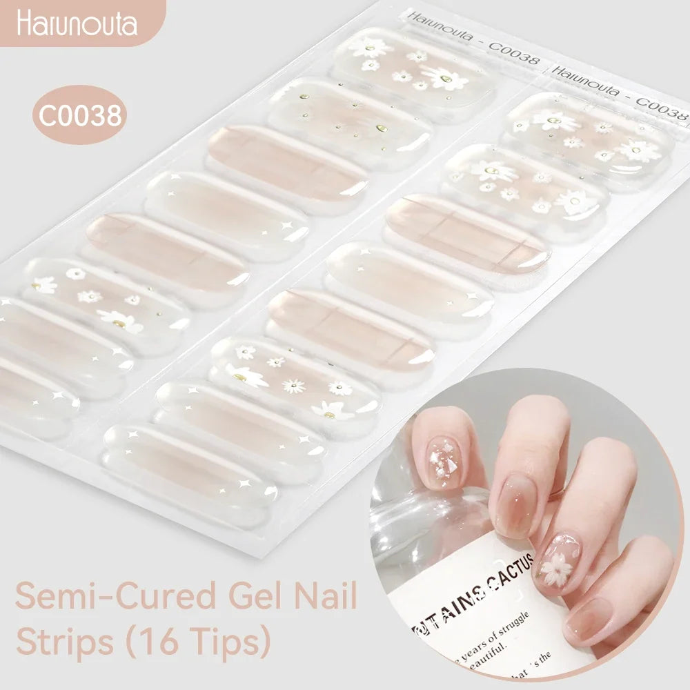 Gradient Auroras Semi Cured Gel Nail Strips Sparkly Shinning DIY Gel Polish Stickers for Nails Works with UV/LED Nail Lamps 55