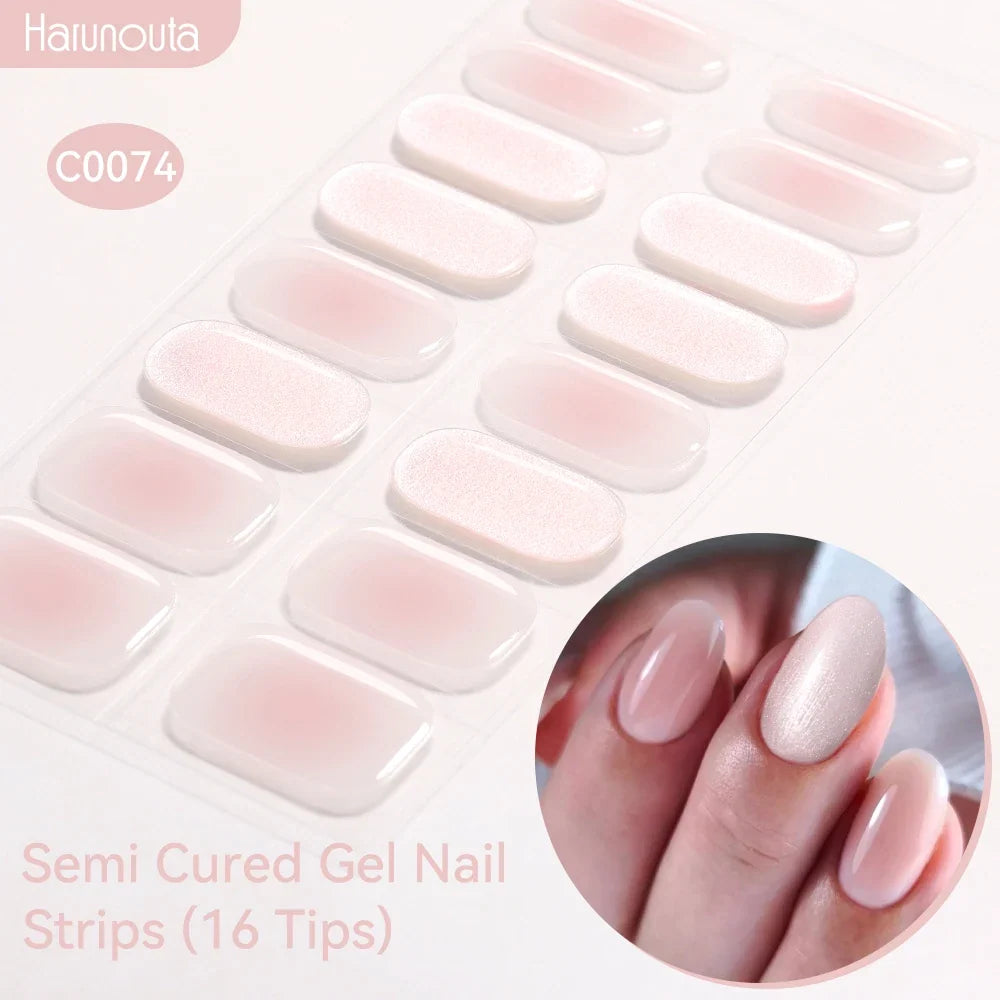 Gradient Auroras Semi Cured Gel Nail Strips Sparkly Shinning DIY Gel Polish Stickers for Nails Works with UV/LED Nail Lamps 59