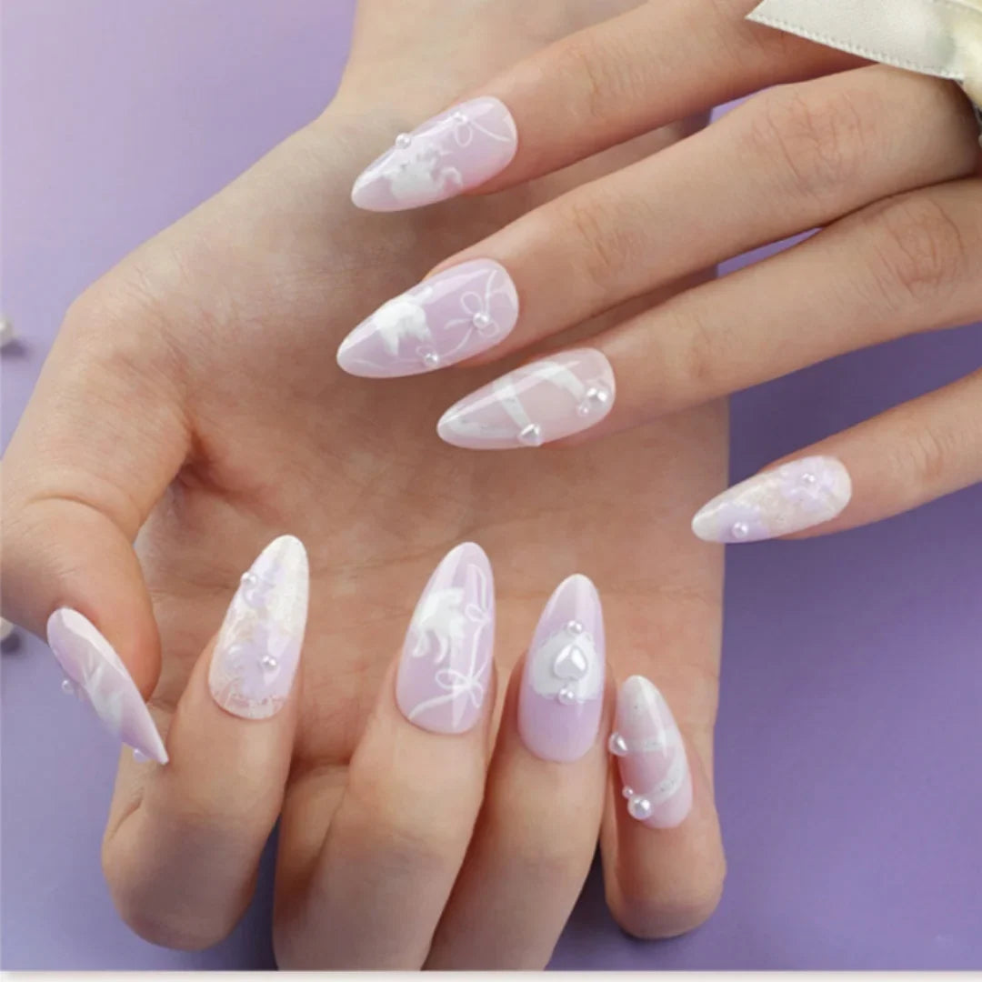 24pcs Gradient Black False Nails Yellow Star Moon Swan Pattern Press On Nails Sweet Cool Bowknots Flower Fake Nail Y2k Manicure 13