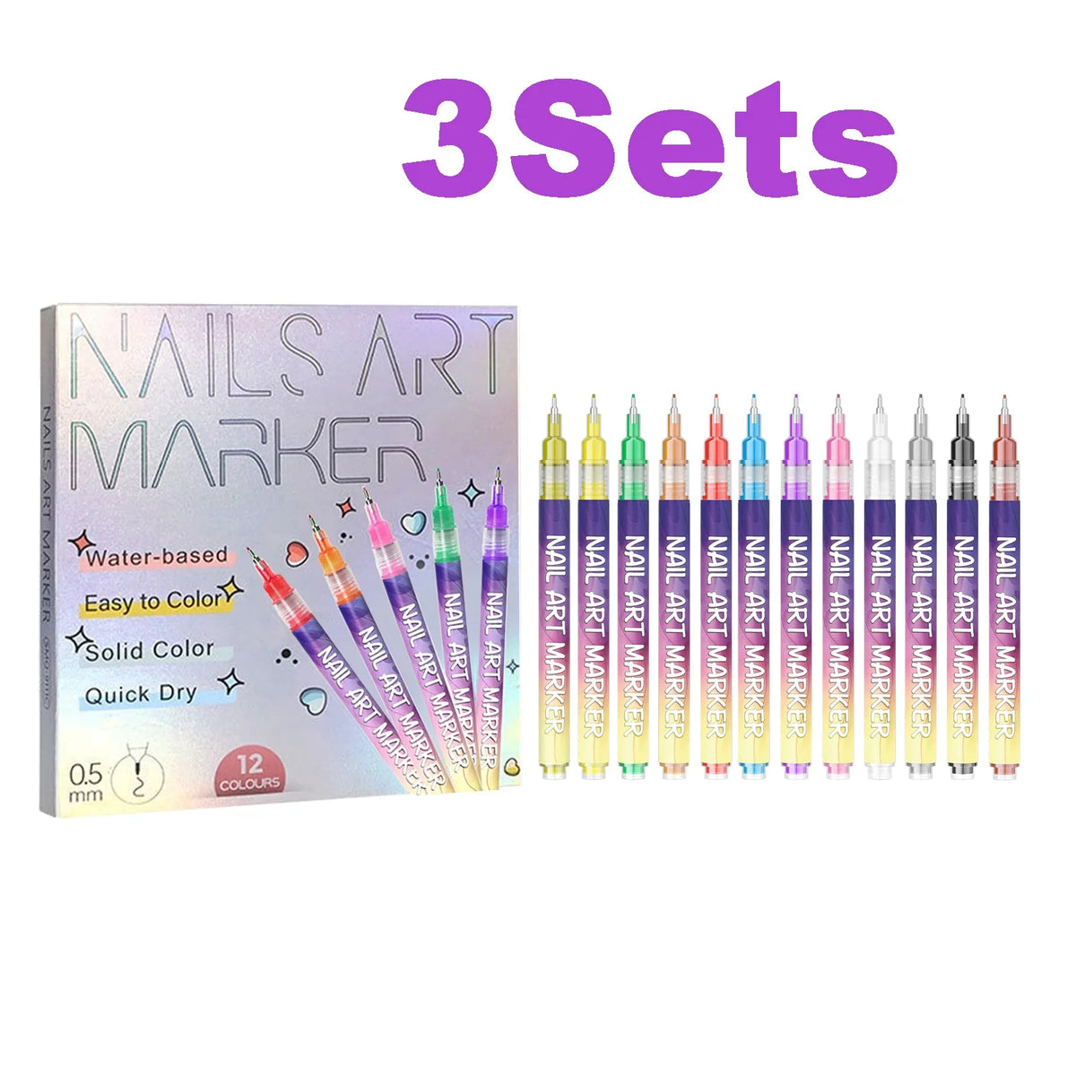 12pcs/Set Nail Art Graffiti Pen DIY Nail Art Painting Pens Abstract Lines Fine Design Multi-Color Drawing Nail Painting Tools 9