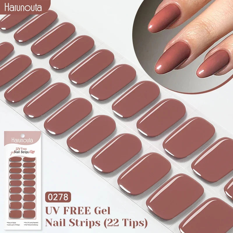 22strips UV Free Nail Gel Strips Loving Heart Gel Polish Nail Sticker Curing-free Adhesive Stickers for Nails Long Lasting Wrap 34