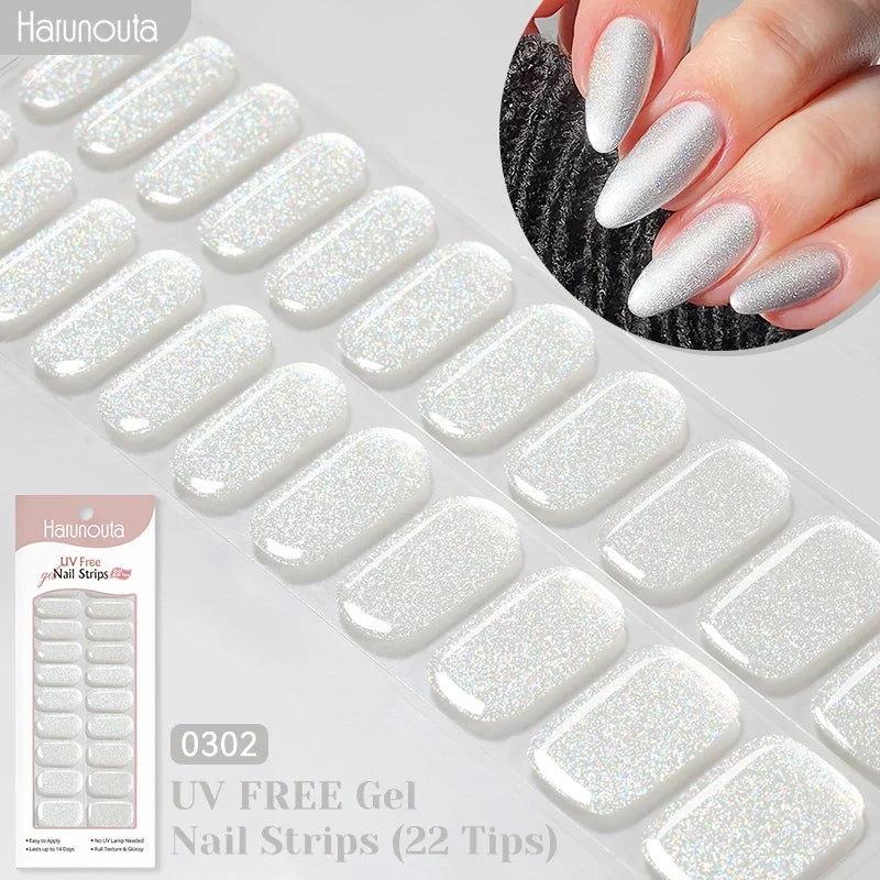 22strips UV Free Nail Gel Strips Loving Heart Gel Polish Nail Sticker Curing-free Adhesive Stickers for Nails Long Lasting Wrap 27