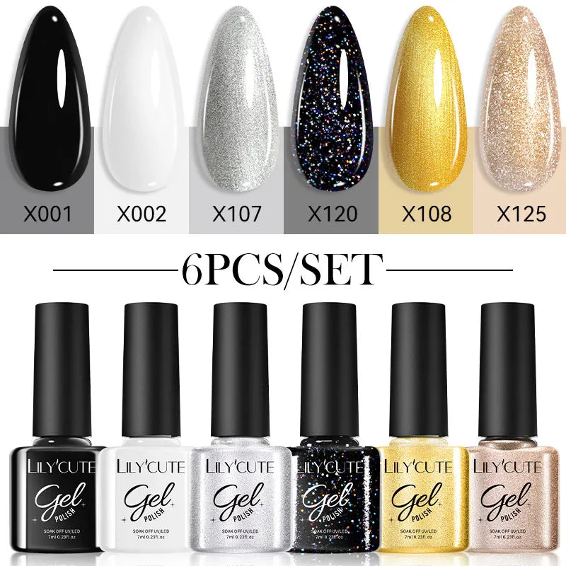 LILYCUTE 6Pcs/set 7ml Coffee Series Gel Nail Polish Kit 125 Colors Manicure Semi Permanent Soak Off UV Nail Art Gel Varnish 14