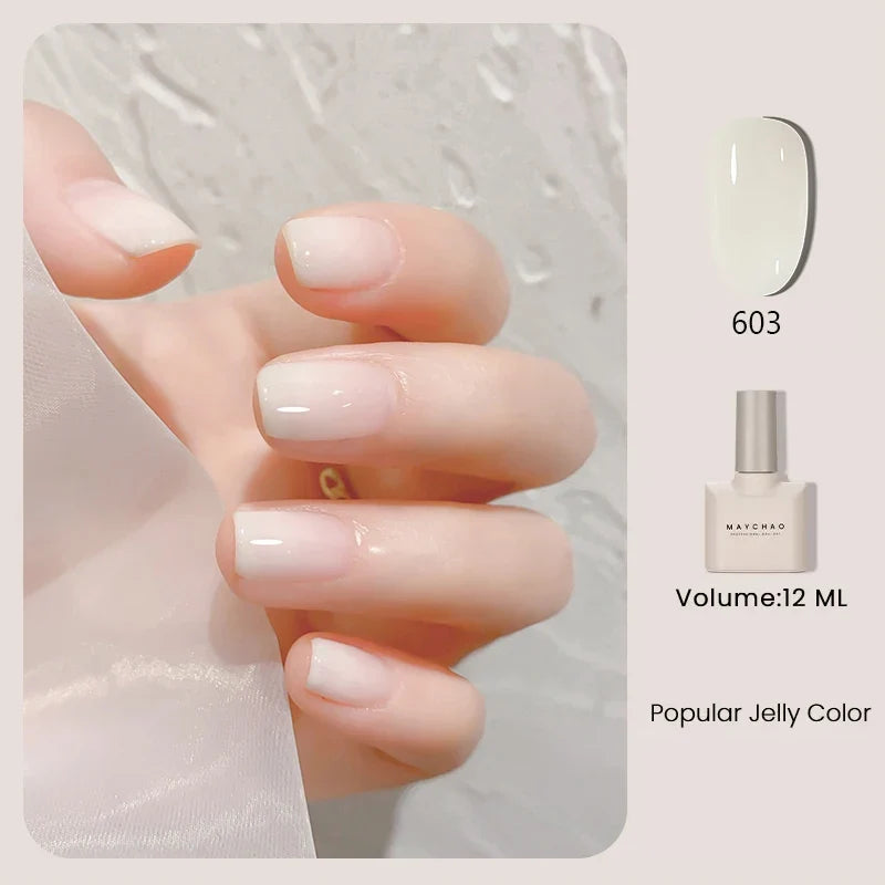 MAYCHAO 12ml Jelly Gel Nail Polish Semi Permanent Top Coat Soak Off UV LED Gel Art Nail Varnish Manicure Long Lasting Nail Gel 33