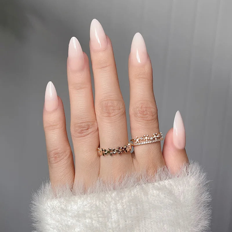 24Pcs Short Oval Head Blush Pink Press on Nails with Simple Designs Almond Nails Wearable Acrylic Full Cover Nail Tips with Glue 11