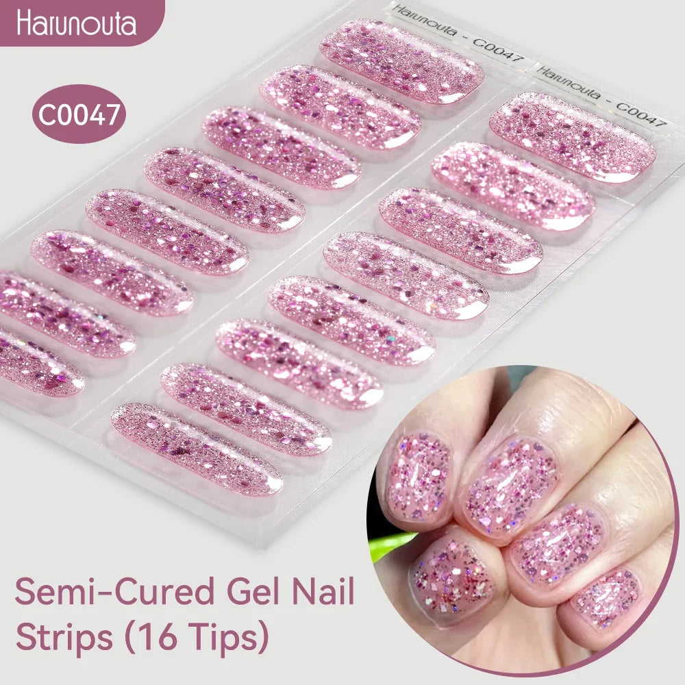 Gradient Auroras Semi Cured Gel Nail Strips Sparkly Shinning DIY Gel Polish Stickers for Nails Works with UV/LED Nail Lamps 68