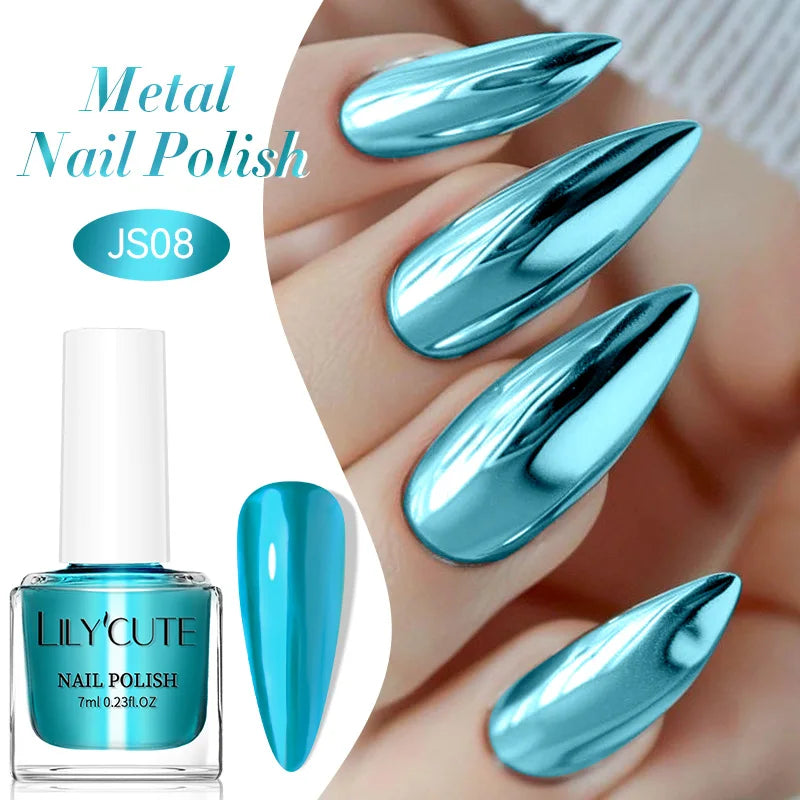 LILYCUTE 7ml  Mirror Metallic Nail Polish No Need of UV LED Lamp Nail Supplies Vernis Red Purple Mirror Effect for Nails 15