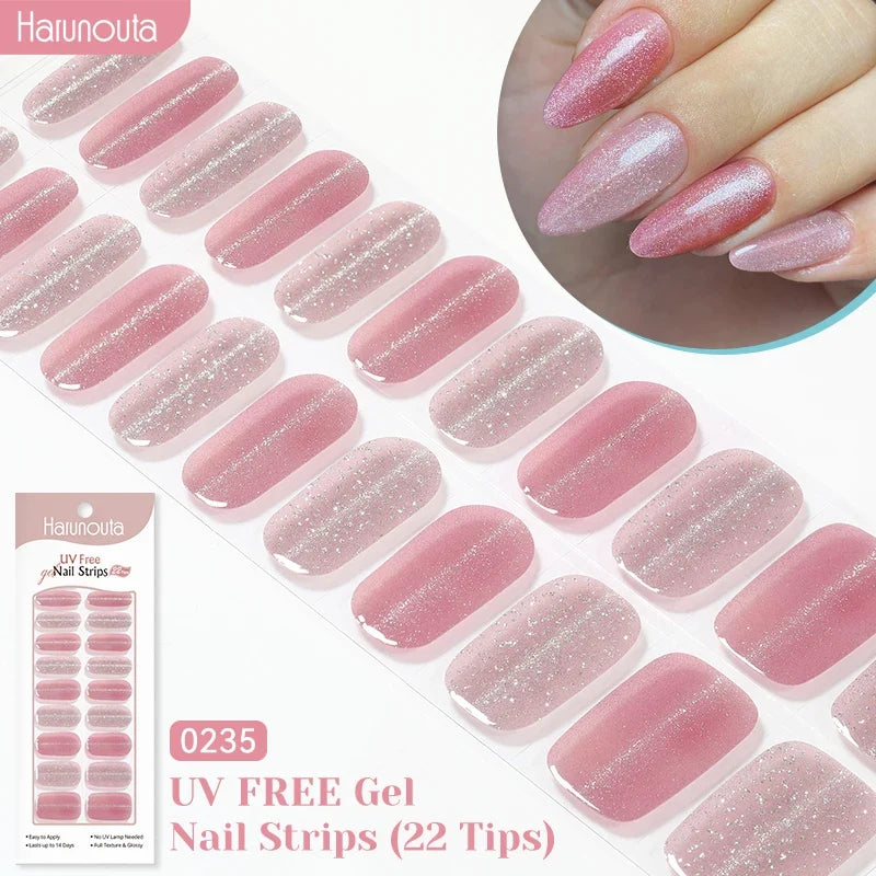 22strips UV Free Nail Gel Strips Loving Heart Gel Polish Nail Sticker Curing-free Adhesive Stickers for Nails Long Lasting Wrap 9