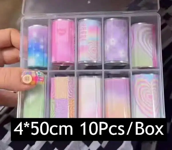 10Rolls Plaid Thousand-Bird Bow  Stars Nail Foils Transfer Paper  Nail Art Stickers  Manicure Set Decal  Nails Decoration 18
