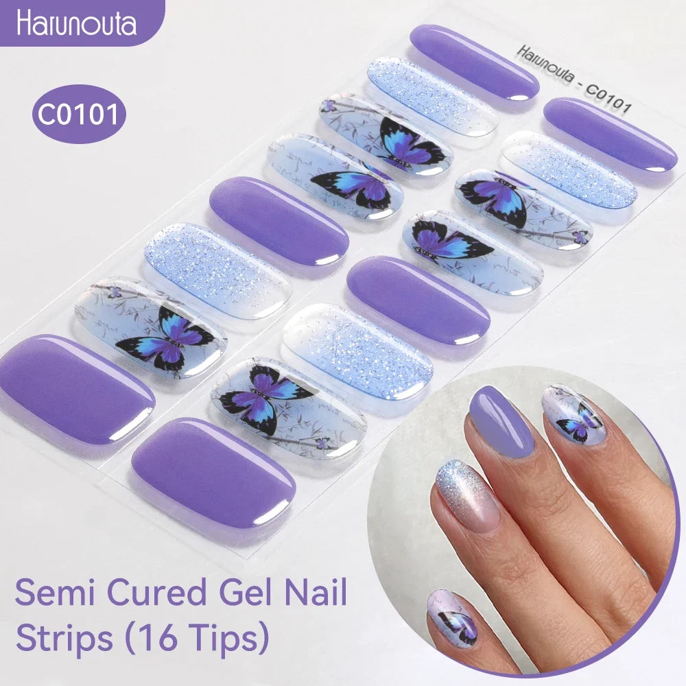 Gradient Auroras Semi Cured Gel Nail Strips Sparkly Shinning DIY Gel Polish Stickers for Nails Works with UV/LED Nail Lamps 48
